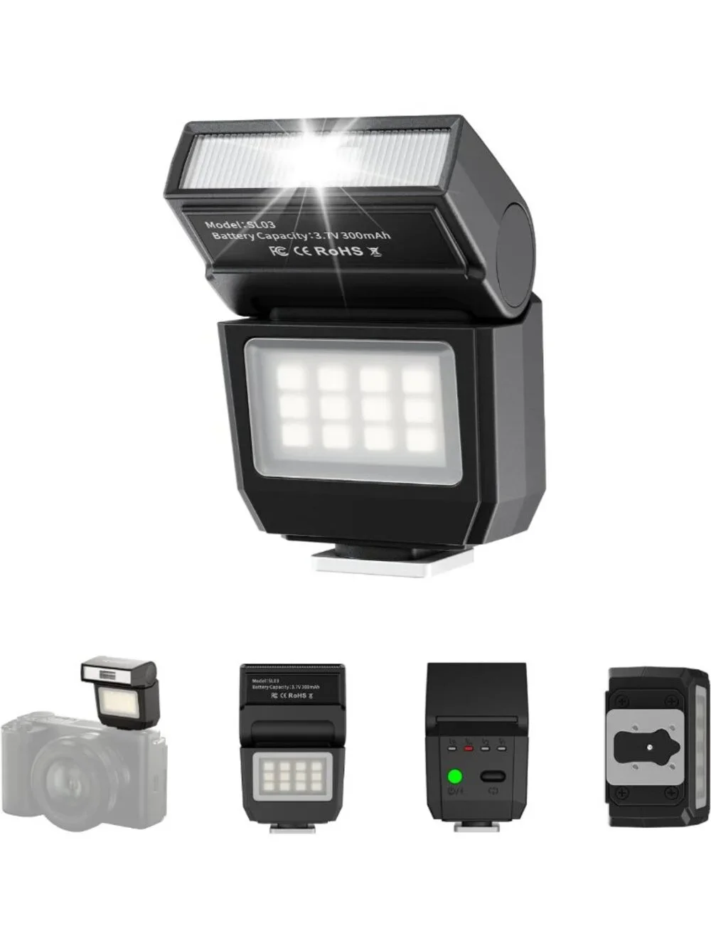 Mini Flash Speedlite & Video Light for DSLR Cameras - GN8, 6500K, Adjustable